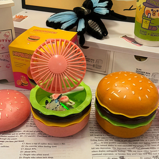 这居然是风扇？日本学生汉堡小风扇USB充电式 办公室桌面静音