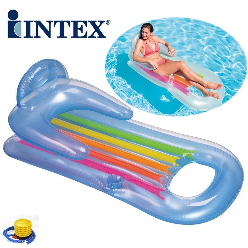 INTEX成人戏水充气浮排 男女带靠背水上躺椅游泳度假冲气浮床睡垫