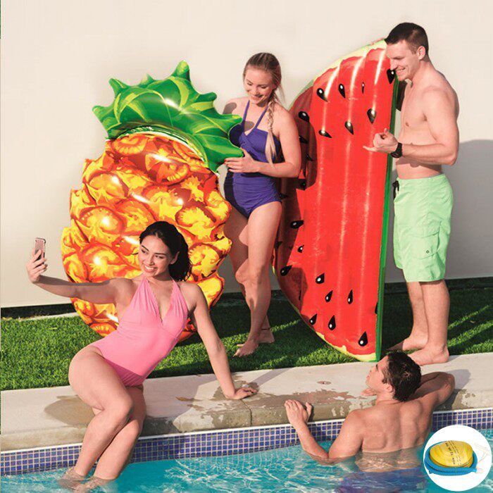 bestway出口欧美儿童充气菠萝浮排成人水上乐园游泳冲气水果躺床