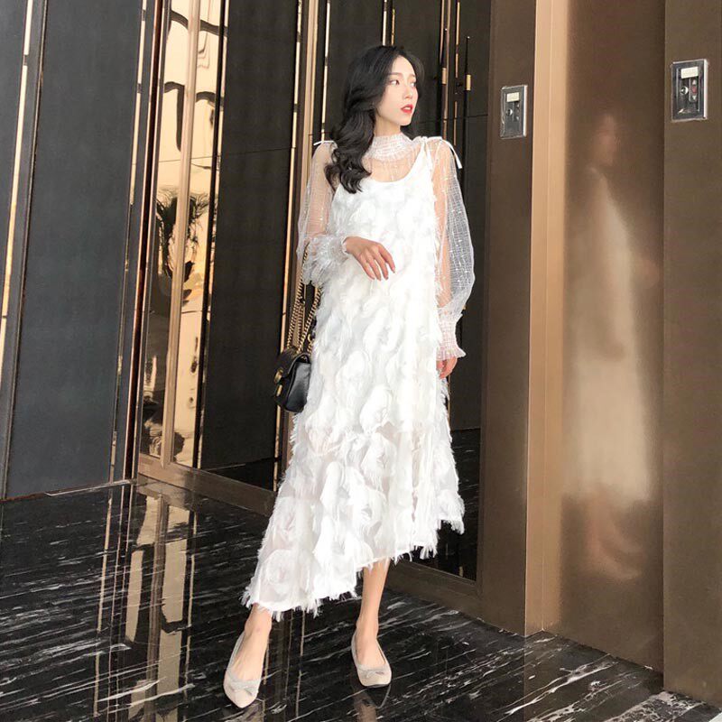 Mid length version Feather camisole Dress High collar Versatile Primer Jacobs grace lady fashion Two piece set Xia Chaoin the Women's clothing/Boutique , Dress  category - from Buy2taobao.com to provide professional Taobao agent buy service
