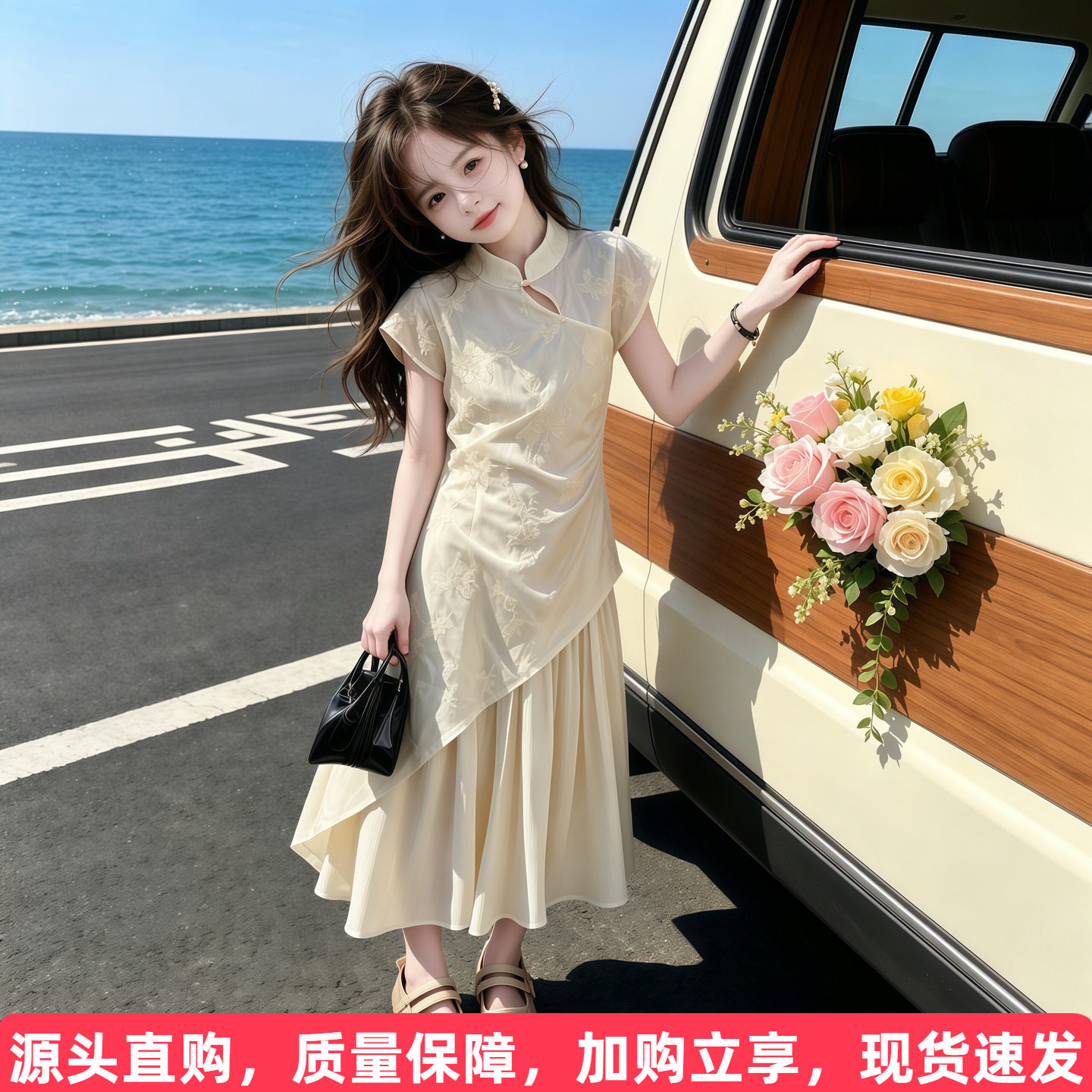 国风碎花旗袍汉服长裙图片