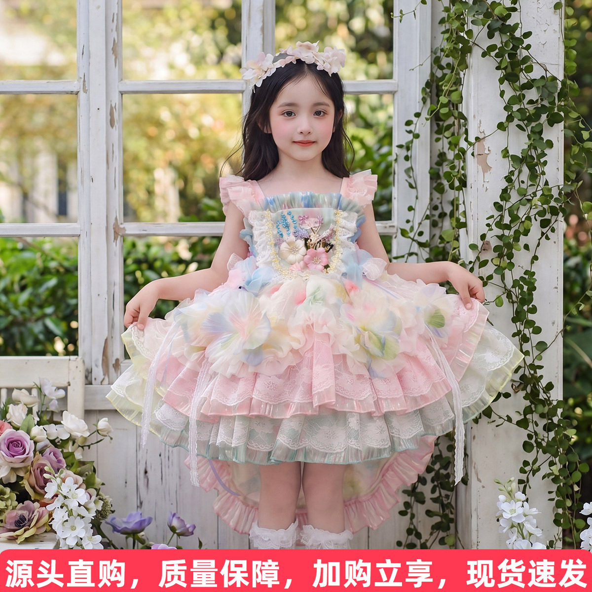 碎花洛丽塔纱裙送拖尾图片