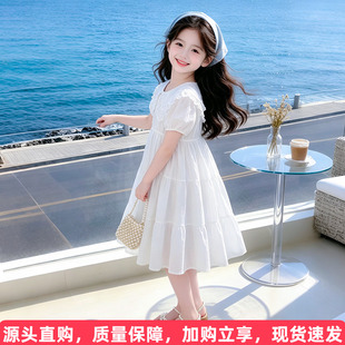 女童白色裙子高级感夏装2026新款中大童公主裙儿童夏天短袖连衣裙