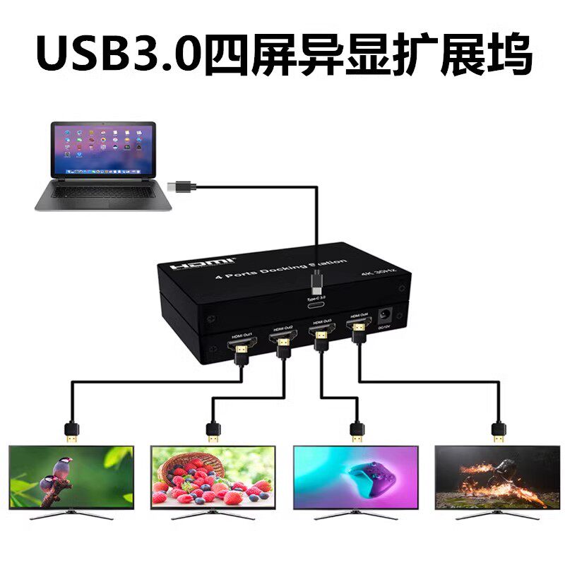 4口HDMI同屏异显扩展坞复制扩展