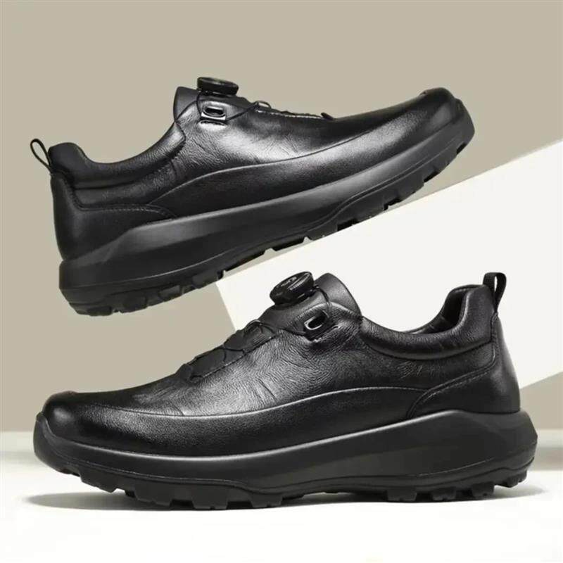 万载优禾严选耐磨防滑轻便商务皮鞋增高防水皮鞋旋转扣休闲皮鞋男