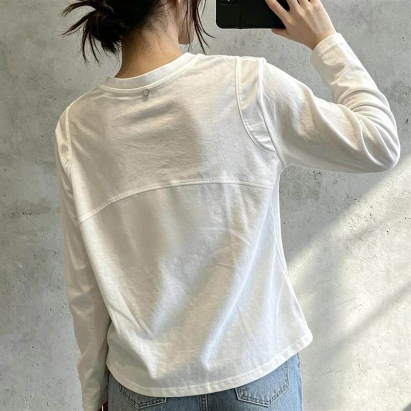 2瑞香一品白色长袖T恤女春秋季简约百搭棉质宽松休闲内搭打底