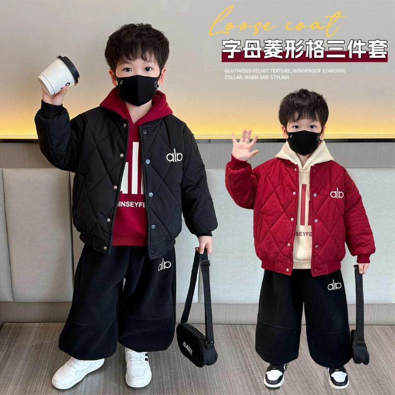 奈亚轻奢D童年只有一次秋冬新款儿童夹棉棒球服宝宝加绒卫衣三件