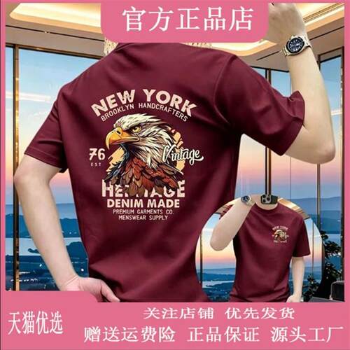 峰云精选爆款男士短袖T恤夏季老鹰印花修身透气百搭超火爆上衣