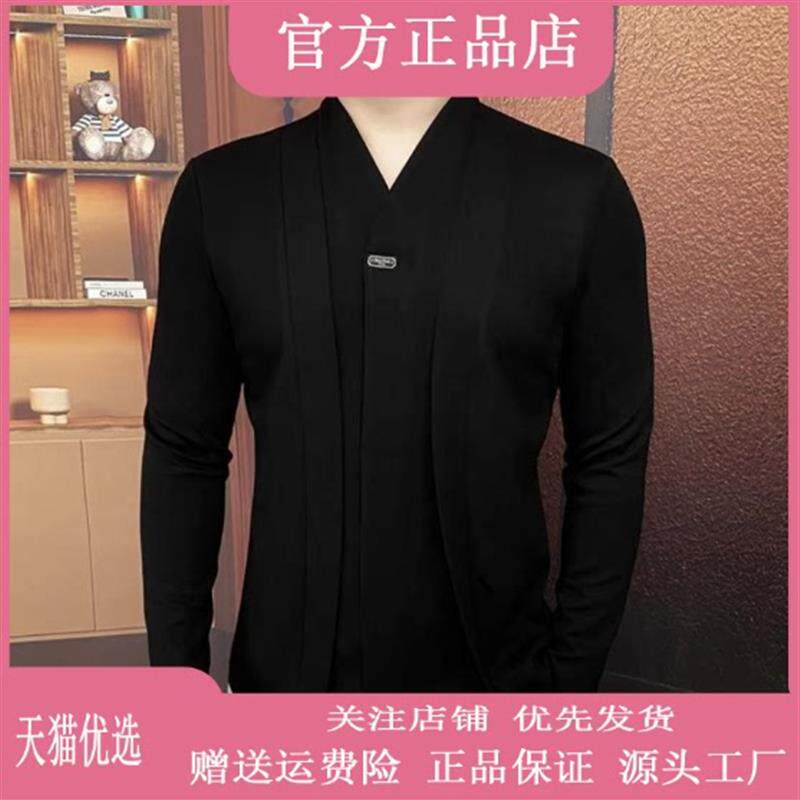 卡彬男装帅气有型2026新款轻奢V领上衣-FN高品质假两件黑色卫衣