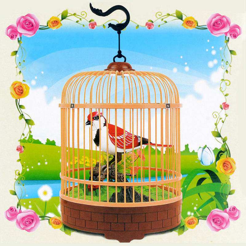 鸟笼玩具笼子鸟儿童带鸟会飞会叫的声控感应电子仿真小鸟假鸟装饰