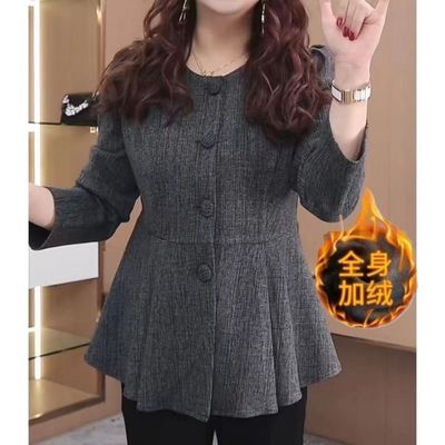 加绒加厚气质大码女装秋冬显瘦遮肚子上衣宽松衬衫打底衫可外穿