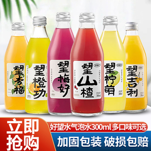 好望水望山楂望杏福桃花柠萌梅好吉利果汁气泡水饮料300ml*5瓶装