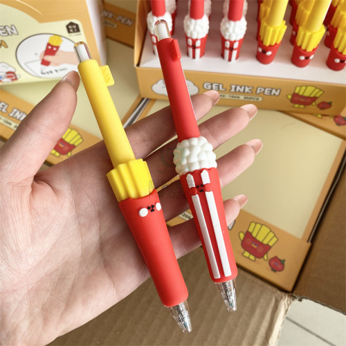 薯条爆米花中性笔 黑色按动笔学生高颜值刷题笔可爱解压文具0.5mm