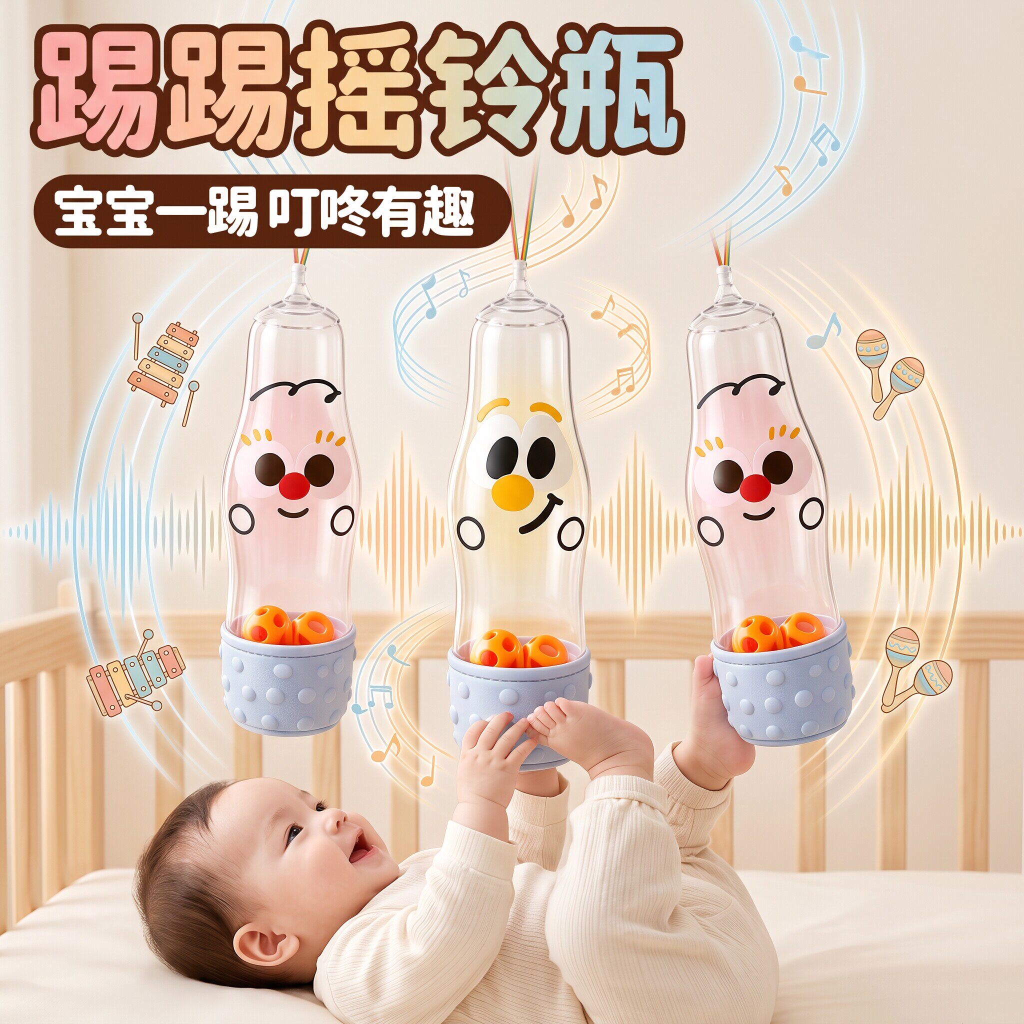 婴儿踢瓶子玩具哄宝宝躺玩消耗体力早教感官蒙氏益智训练蹬腿踢乐