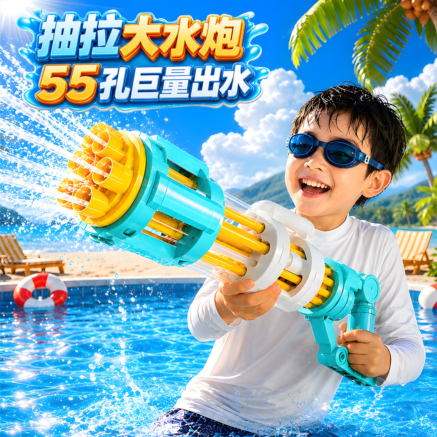 加特林呲喷水枪儿童玩具打水仗神图片