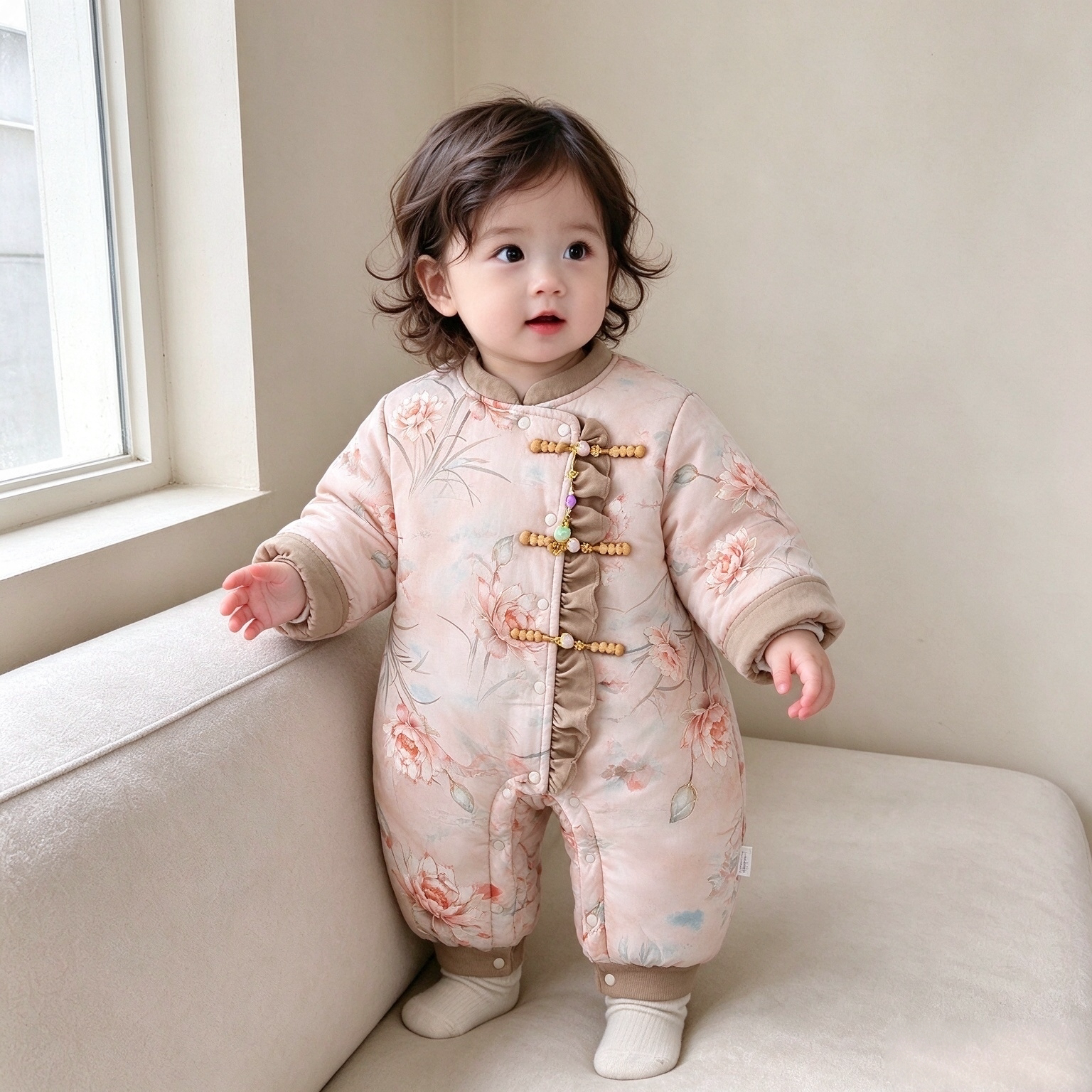 女婴儿衣服加厚保暖富丽黄中国风唐装过年衣拜年服套装男宝宝冬装