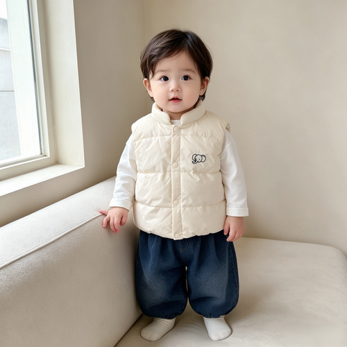 婴幼儿羽绒马甲秋冬韩版加厚卡通小象双层胆布宝宝保暖背心