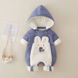 男婴儿冬季连体衣服哈衣外出服保暖冬装男女宝宝爬服洋气羽绒服潮