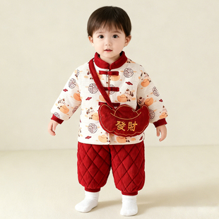 男童中国风拜年服冬季唐装马年喜气新年服男女宝宝过年分体两件套