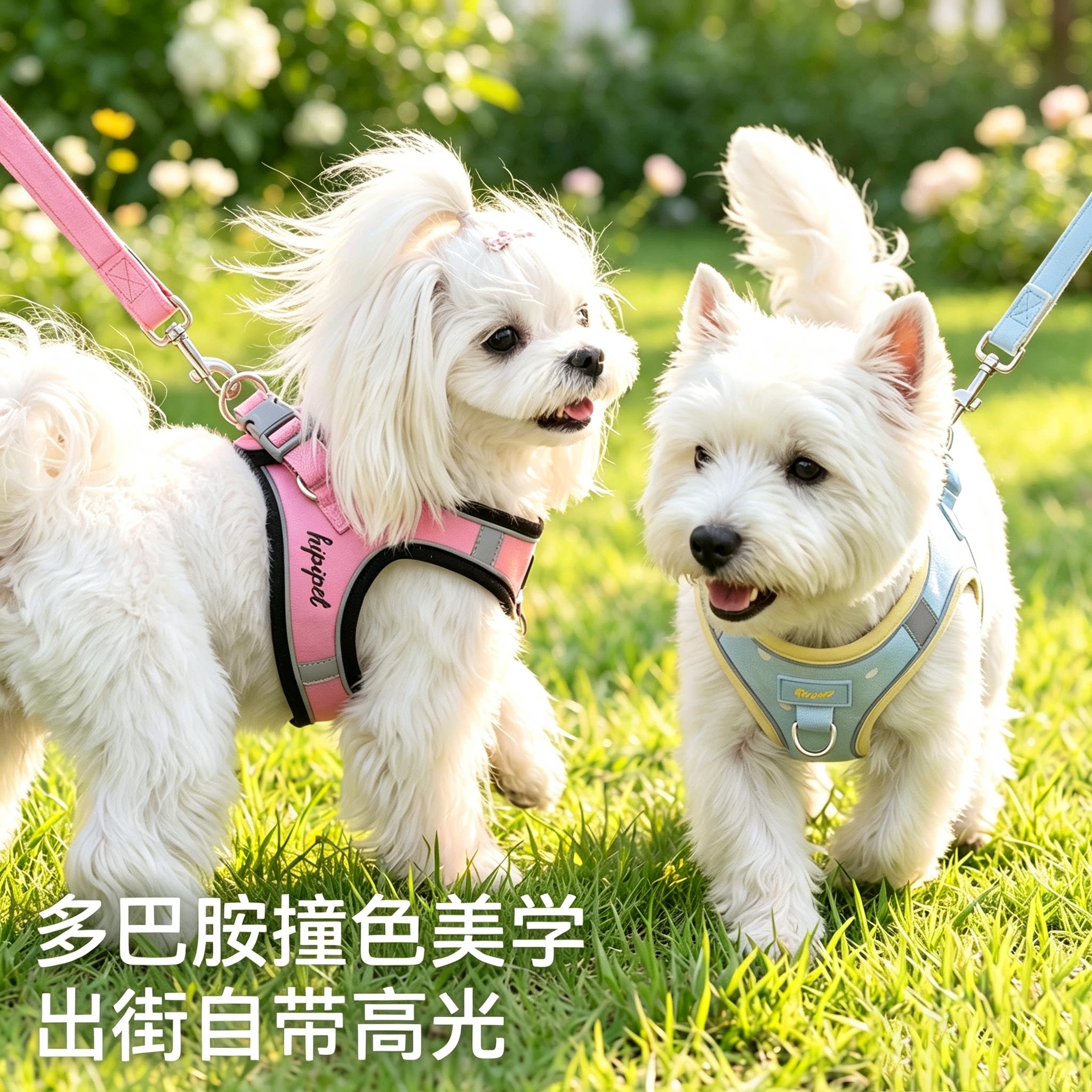 多巴胺撞色胸背牵引绳套装防爆冲背心式小型犬比熊泰迪博美溜狗绳