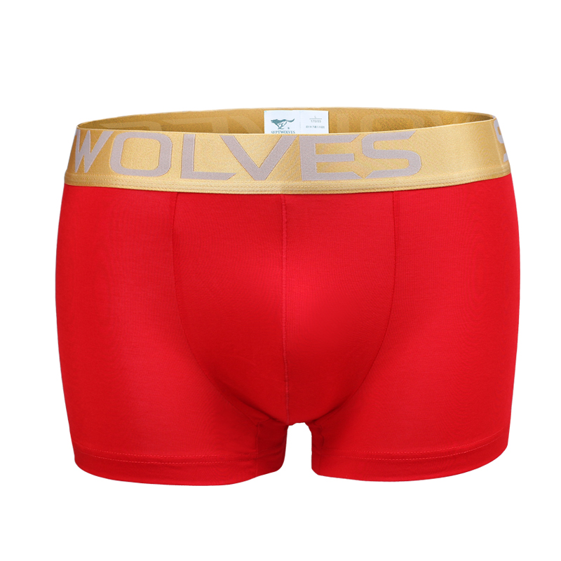 七匹狼男士大红色结婚喜庆平角裤