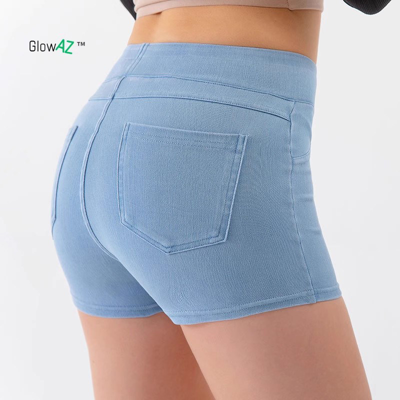 GlowAZ｜春夏新款高腰提臀瑜伽牛仔短裤女高弹显瘦收腹运动外穿