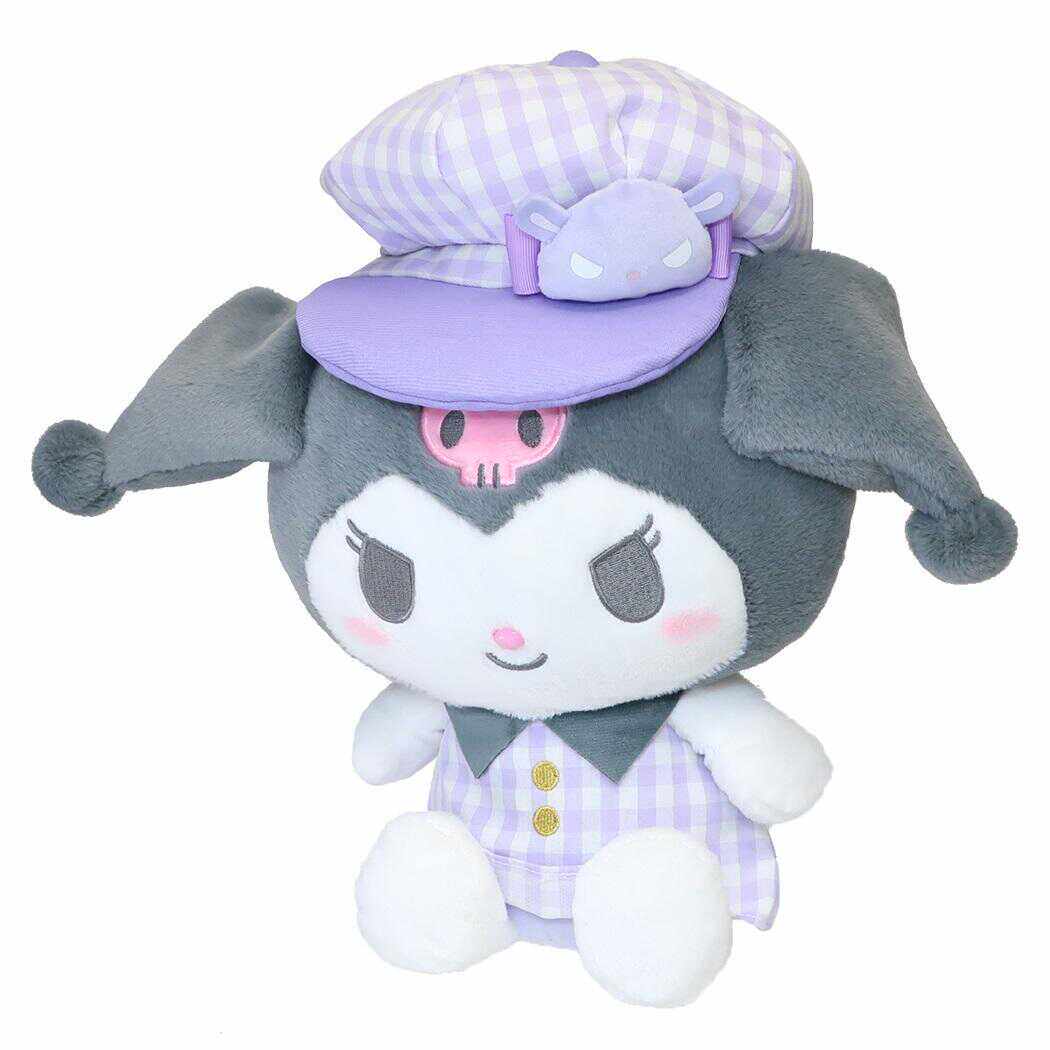 日本Sanrio正品Kuromi可羅米 毛絨公仔禮物擺設(格仔帽)M