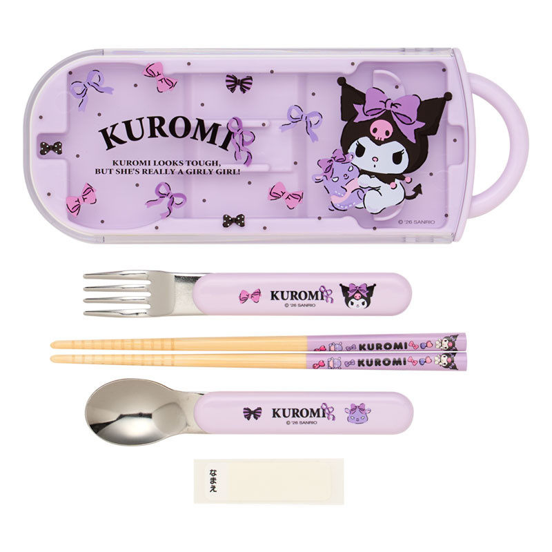 日本Sanrio正品Kuromi可羅米 餐具筷子勺子叉子連盒套裝