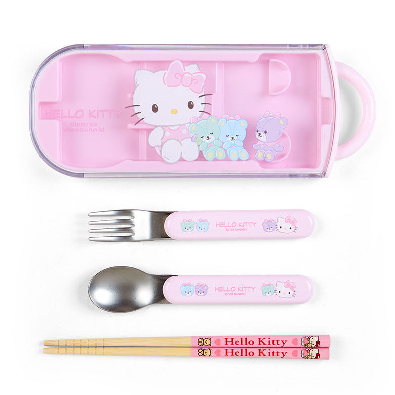 日本Sanrio正品Hello Kitty 餐具筷子勺子叉子連盒套裝2023
