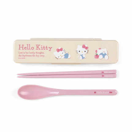 日本Sanrio正品Hello Kitty 餐具筷子勺子連盒(新生活)