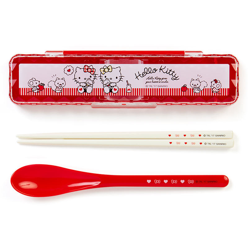 日本Sanrio正品Hello Kitty 餐具筷子勺子連盒套裝