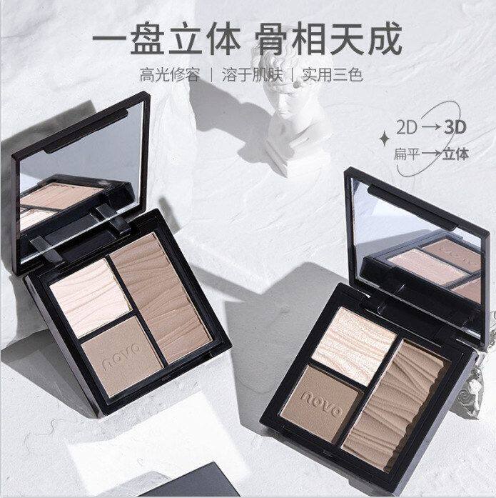 鼻影提亮脸一体高光修容盘效三色塑颜多盘闪粉哑光侧影立体NOVO