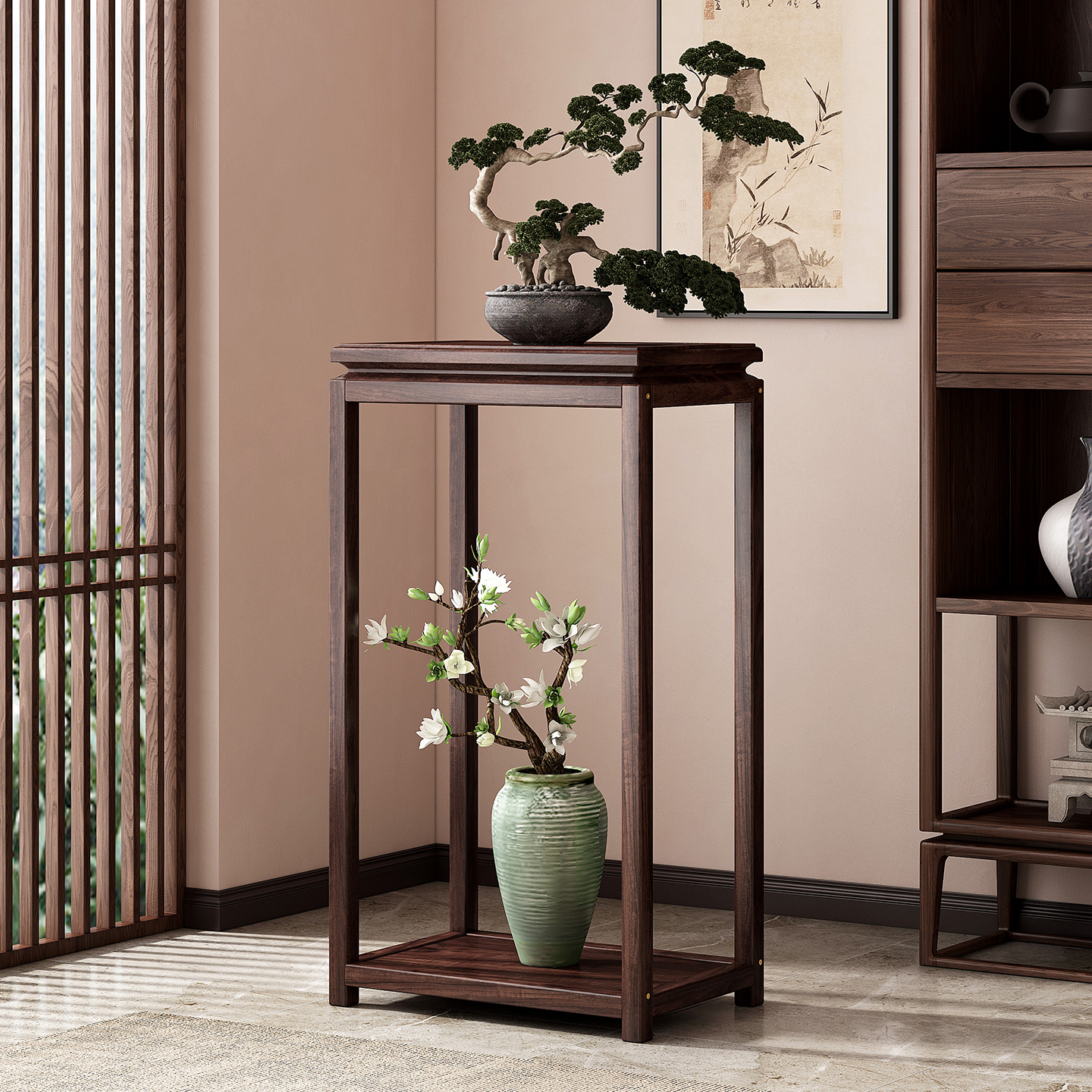 中式实木家用落地式花架花台客厅绿萝多肉花盆架子盆栽植物摆放架