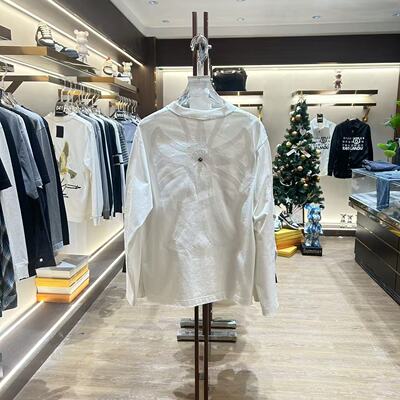 男士白色长袖重工刺绣网红T恤