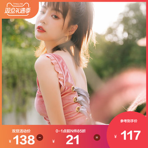 0点： 117元包邮  OMOM KB29005 女士丝绒连体裙式泳衣