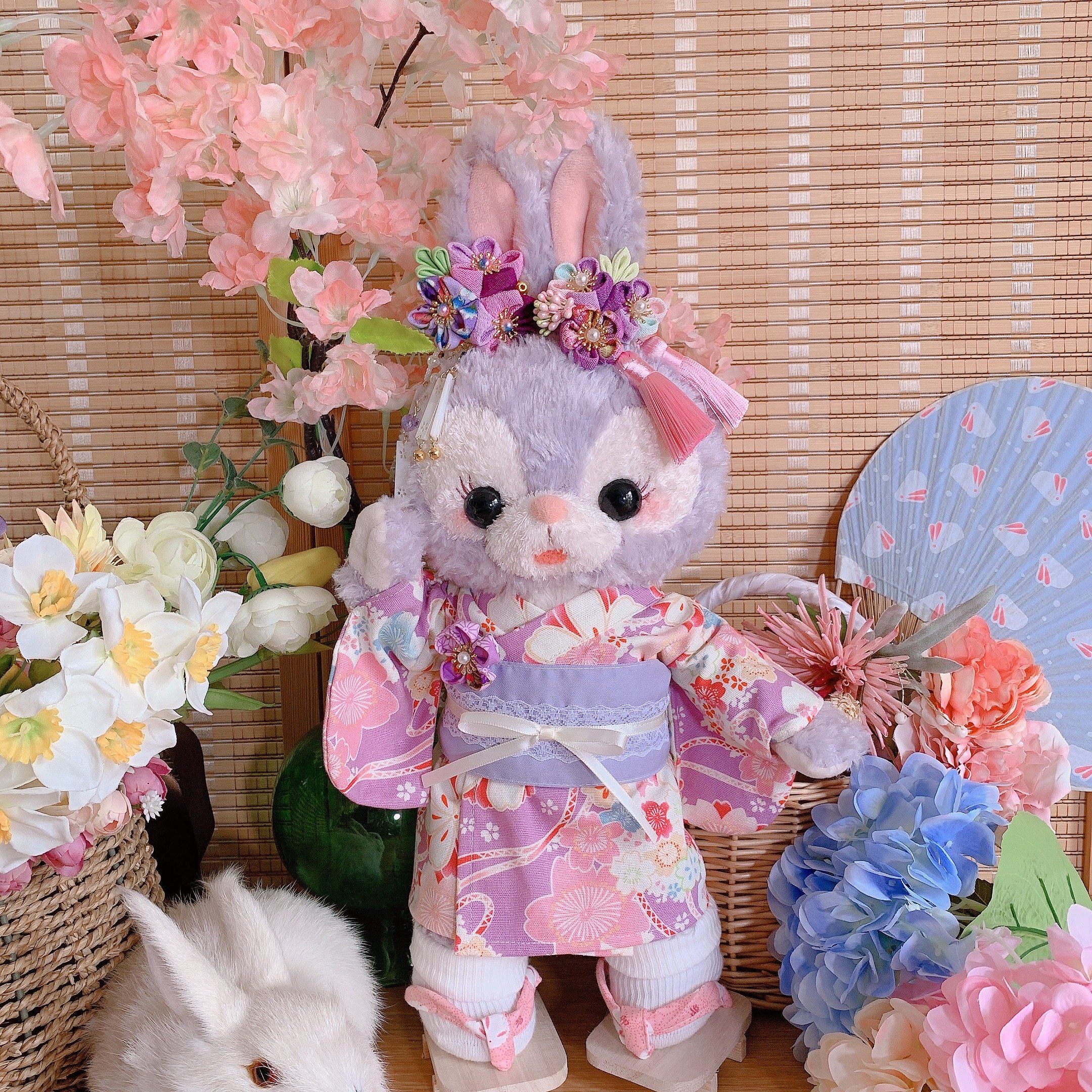 新款紫色樱桃柄图星黛露和服 芭蕾兔着替 史黛拉裙子 配头花木屐