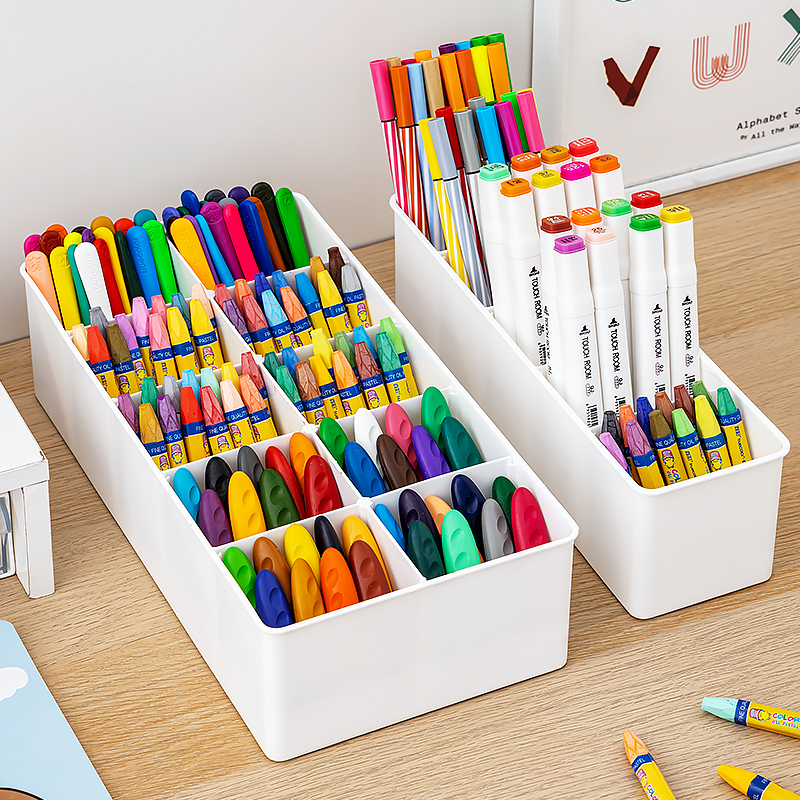 文具分格收纳盒办公桌整理分隔盒书桌抽屉内置杂物蜡笔隔板置物盒