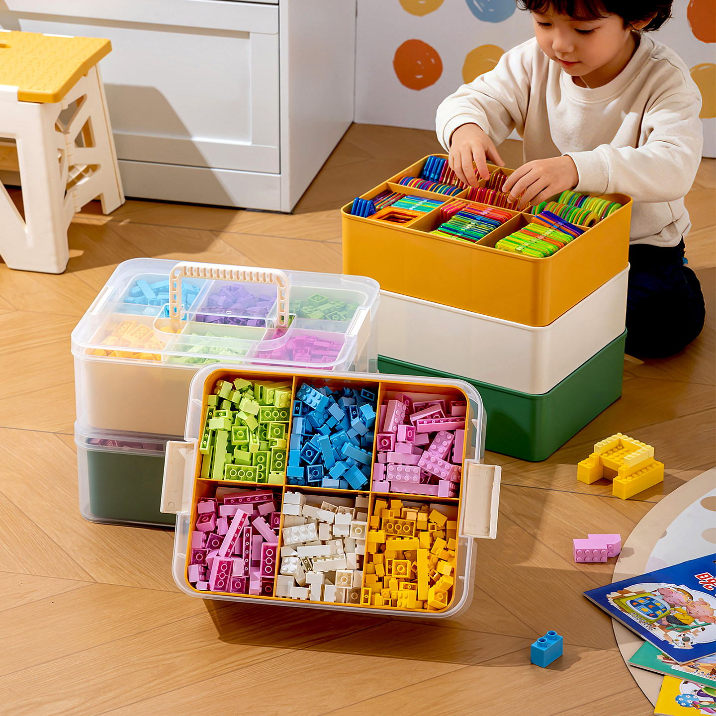 玩具收纳盒透明桌面儿童积木零件磁力片分格带盖大容量塑料整理箱,收纳整理,桌面收纳盒,淘宝优惠券,粉丝福利购,淘宝优惠卷