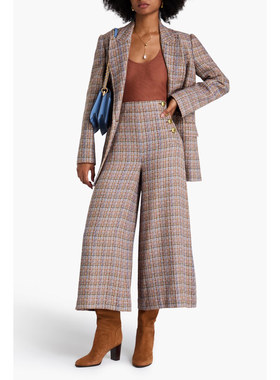 ZIMMERMANN正品代购过季款英伦风高腰格仔九分阔脚裤33455