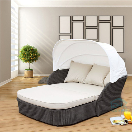 藤躺床遮阳椅带蓬泳池庭院别墅