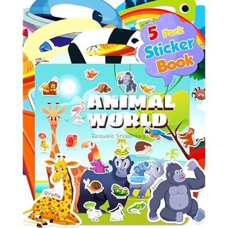 DLD-box+ Reusable Sticker Books for Kids 2-4，5 Sets (Anim