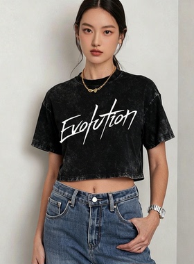 谢霆锋Evolution进化演唱会同款蝴蝶印花辣妹短款露脐短袖T恤女生
