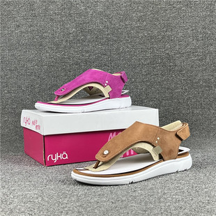 牛货出口美国时尚 女士夹趾松糕凉鞋 反绒皮舒适轻便防滑沙滩凉拖鞋