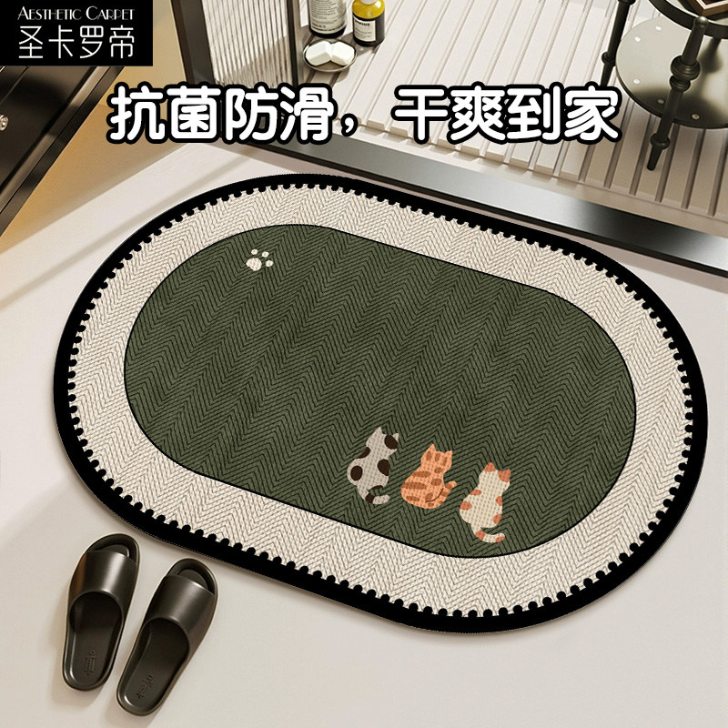 卡通背影猫仿亚麻编织吸水垫入户门垫卫生间防滑踩脚垫子玄关地垫