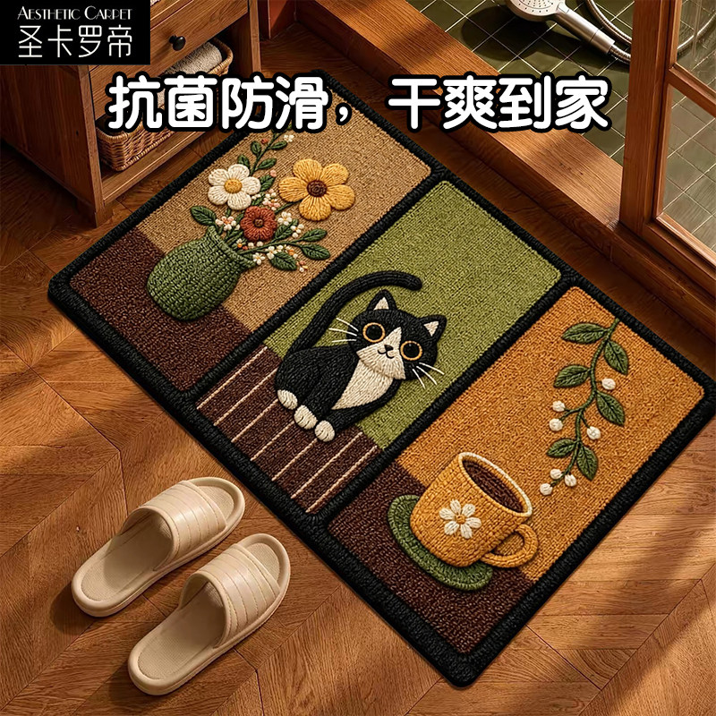 中古风仿亚麻地垫厨房抗菌脚垫