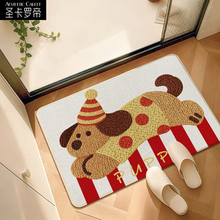 卡通小狗仿亚麻编织浴室地垫厕所卫生间门口脚垫吸水速干防滑地毯