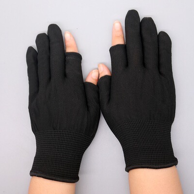 尼龙露二指点胶手套采摘钓鱼分拣快递员男女打包半指触屏劳保手套