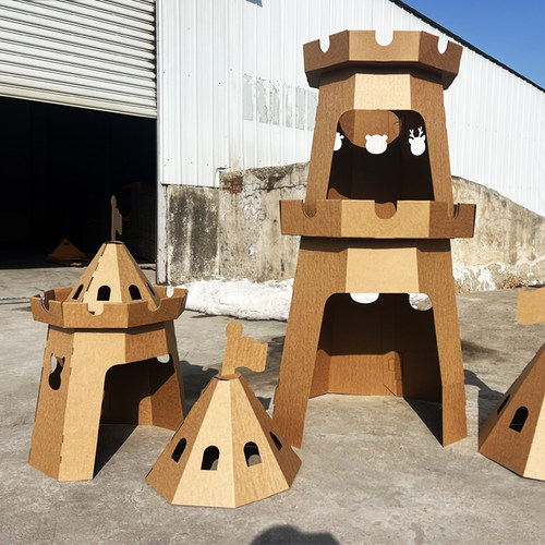 涂色城堡模型彩绘手工diy儿童玩具模具绘画画纸箱盒纸壳板烽火台