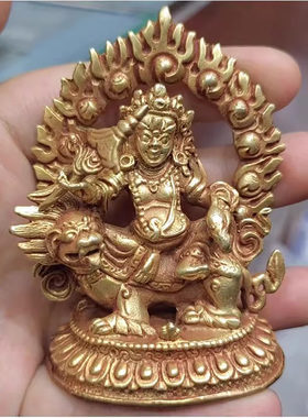 2寸约高7cm 财宝天王 尼泊尔纯铜鎏金佛像 财富天王 多闻天王