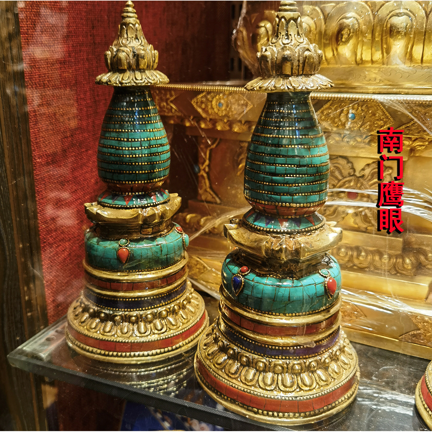 7寸尼泊尔进口纯铜嘎当塔 精美绿松石噶当塔 手工嘎丹塔 佛塔宝塔